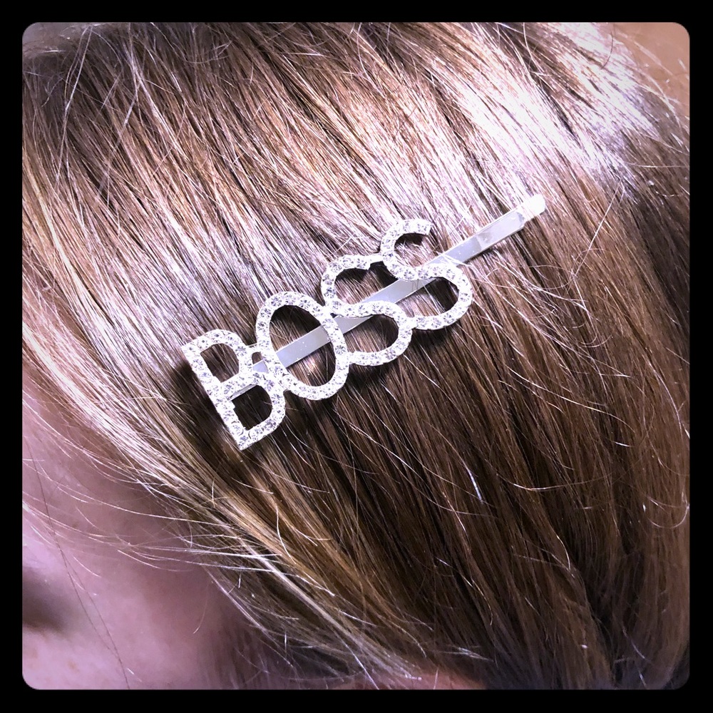 NEW “BOSS” Rhinestone Silver Bobby Pin - Picture 3 of 4